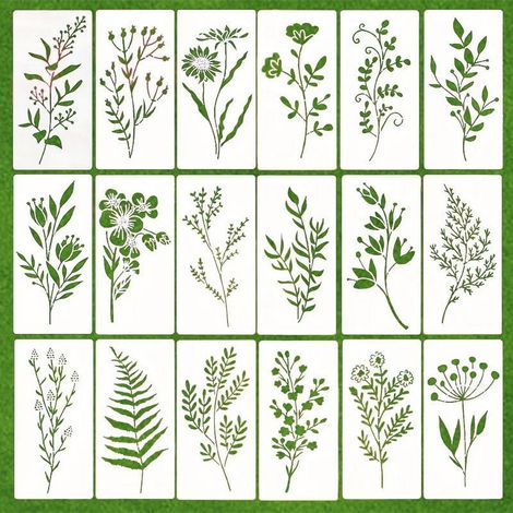 Pochoir Fleurs - Pochoir Champ Dherbe - Pochoir Bordure Pour Peinture Murale Sol Porte École Maison - 18 Pièces