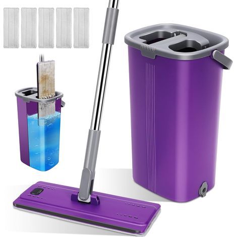 Mop, 5 Microfiber Pads, 4L Bucket, 360° Rotation, Adjustable Handle, Suitable for Wood and Tile Floors (1/5)