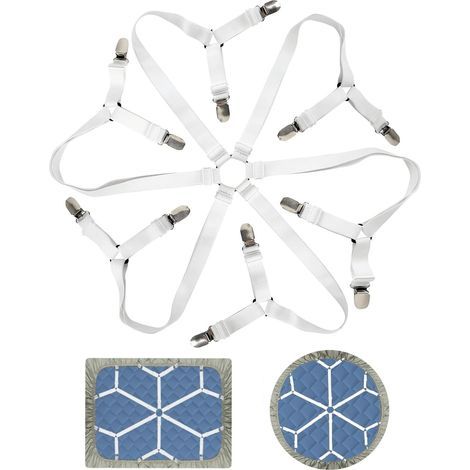 Tendeur Drap Housse Réglable 6 Côtés Drap de Lit Attaches Élastique Sangles de Soutient pour Tous Les Matelas Ronds et Carrés (Blanc) (1/5)