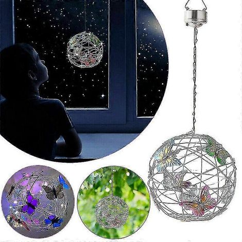 Pendentif papillon solaire suspendu en forme de sphère en maille, décoration d'intérieur et d'extérieur pour jardin (1/5)