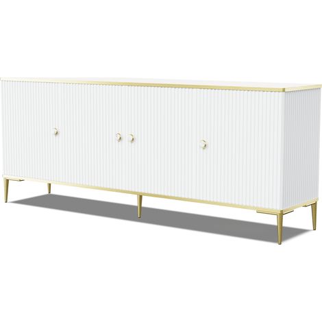 Kommode PETRA 182cm 4D weiß matt mit goldenen beinen