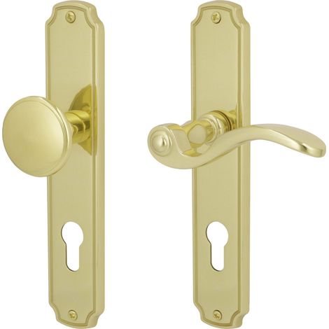 Südmetall Türgriff-Garnitur Langschild PZ Messing poliert gold 220 x 43 mm