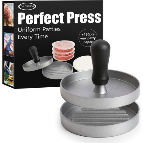 Presse à burger en aluminium, antiadhésif, 150 papiers paraffinés pour galette de viande, barbecue et cuisine (1/5)