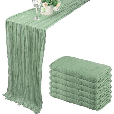 Chemin de Table Vert Sauge, 6 Pièces 90300cm Décoration de Table de Mariage Nappe, Tissu de Gaze Rustique Lavable, Chemin de Table Boho, pour Decoration Mariage EVJF, Decoration Anniversaire (1/5)