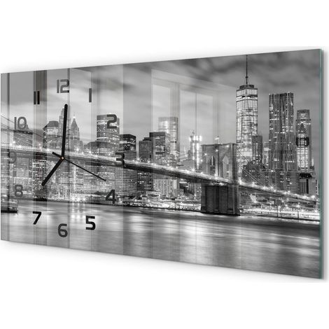 Horloge Murale Salon 60x30 cm Panoramique Verre Trempé Décoration Murale Manhattan, New York (1/5)