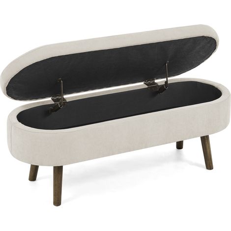 Banc coffre de rangement en tissu beige, 20 L, pieds bois, format ovale 110 x 40 x 42 cm, assise confortable pour chambre, salon et entrée CHICFURN (1/5)