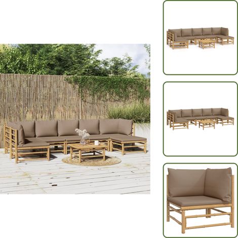 Salon de jardin 8 pcs avec coussins taupe bambou - Salon De Jardin - Mobilier De Jardin - Ensemble De Salon - Ensemble De Meubles De Jardin - Bamboo Furniture (1/5)
