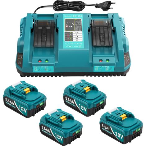 Chargeur et 4 Batteries de Rechange 5,5 Ah pour Batteries Makita 18 V, compatibles avec BL1815, BL1830, BL1840, BL1850, BL1860, BL1890, BL1415, BL1430, BL1440 (1/5)