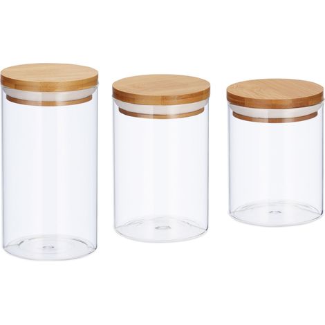Set di 3 pratici barattoli di conservazione per cucina organizzazione 10 x 10 x 15 cm in vetro trasparente 130007643