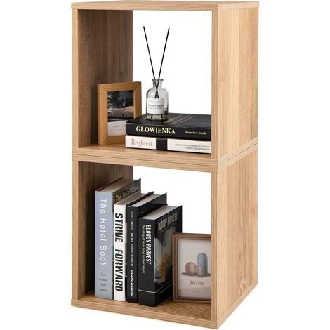 Goplus – Lot de 2 cubes de rangement empilables en bois – Design ouvert avec dispositif anti-basculement – Dimensions 38x33x38 cm – Pour salon, chambre, bureau