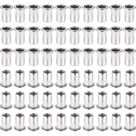 KLVGTIFS PU - 60 écrous à sertir M6 à tête plate en acier inoxydable 304, pour inserts filetés.