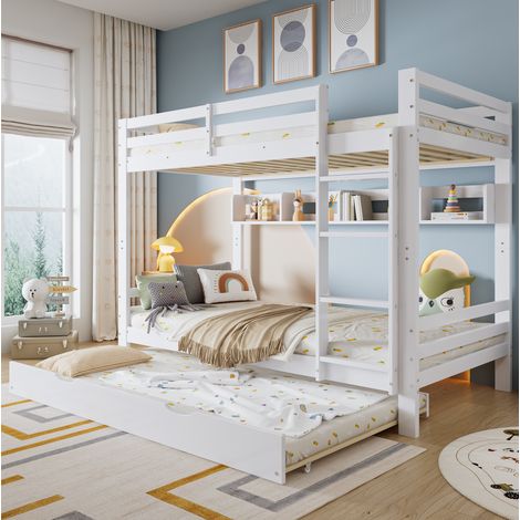 Cama infantil con nido y estantes de madera blanca OKMYHOME (1/5)