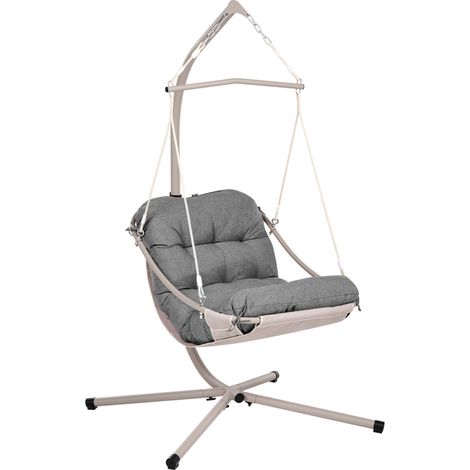 Swing Chair Grey Olefin Powder Coated Steel Stand Soft Sitting Cushion Living Room Terrace Garden ALGHERO (1/5)