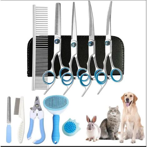 Ciseaux de toilettage professionnels pour animaux de compagnie — Ensemble de 10 pièces — Peigne pour chats et chiens (1/3)