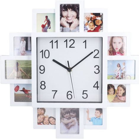 15.35-inch White Photo Frame Wall Clock, DIY Multi-Customizable for Home Decoration (1/5)