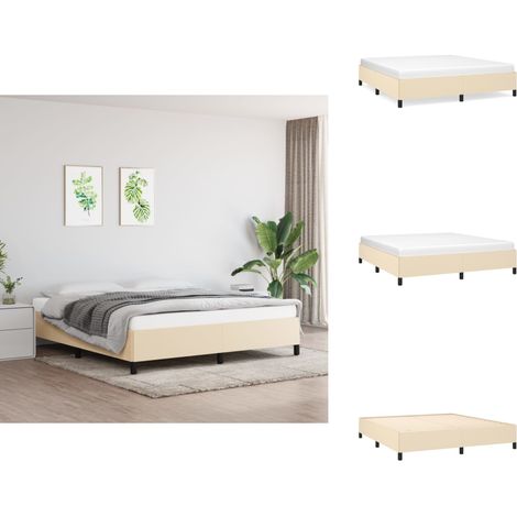 Bettgestell ohne Matratze Creme 180x200 cm Stoff - Bettrahmen - Doppelbett - Cremefarbenes Bett - Lattenrost - Massivholzbette (1/5)