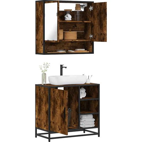Set de muebles baño 2 pzas madera contrachapada roble ahumado vidaXL (1/5)