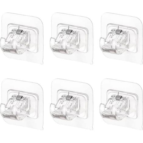 Lot de 6 supports de tringle à rideaux autocollants, sans perçage, pour tringle à rideaux, crochets et supports pour porte-serviettes. (1/4)