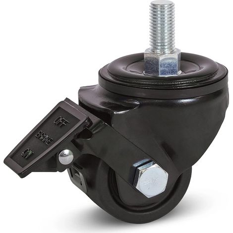 Roulette pivotante freinée - MESO - Nylon noir - Filetage - 65mm - 500kg