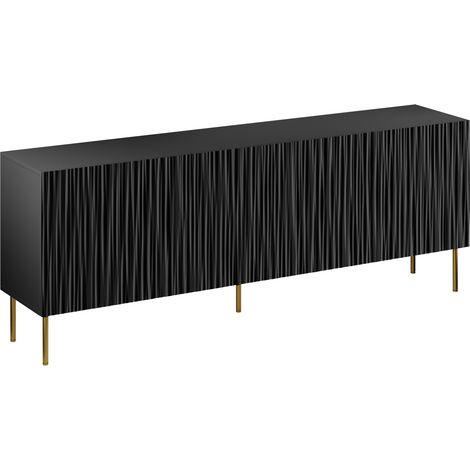 Aparador Lorelbo 101, Negro + Dorado, 75x190cm, Número de puertas: 441cm, MDF, Aglomerado laminado