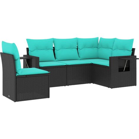 Maison Exclusive - 5-teiliges Gartensofa-Set mit Kissen, schwarze (1/5)