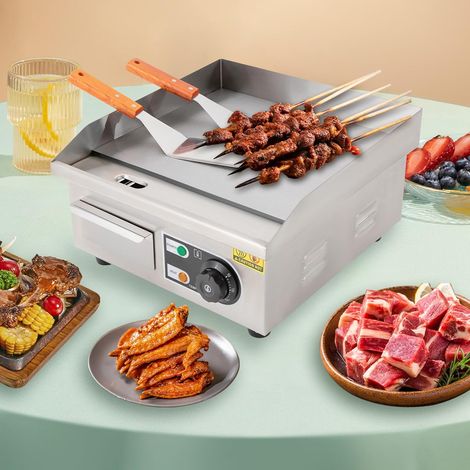 14Zoll Kommerzielle Elektrische Grillplatte Edelstahl Grill Bratplatte Elektro Elektrogrill Griddleplatte BräTer Griddle Temperaturbereich 50-300℃/122°F-572°F Elektrogrill Mit 2Spachteln 2000W (1/5)
