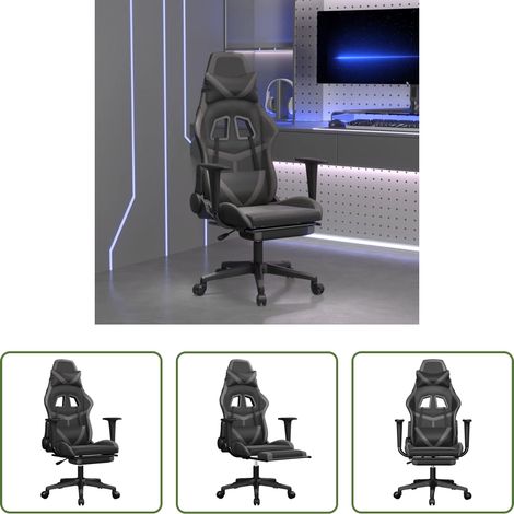 Massagestuhl -  Gaming-Stuhl mit Massage & Fußstütze Schwarz & Grau Kunstleder (1/5)