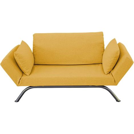 EVERGREENWEB Divano Letto 2 Posti moderno di Design Scandinavo colore Giallo Braccioli regolabili con Cuscini, Materasso Waterfoam 80x200 ideale per Casa Hotel Albergo, struttura in metallo - LIV (1/5)