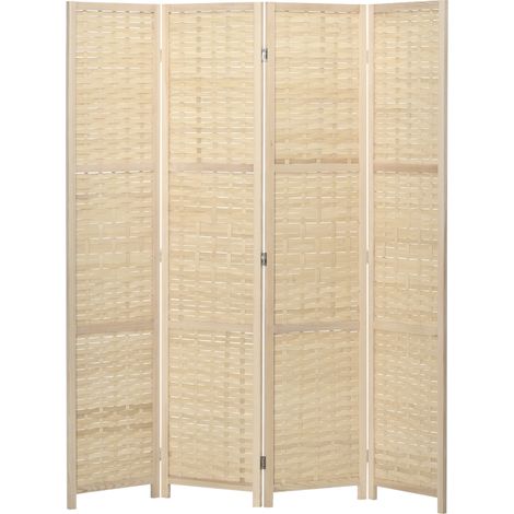 Paravento da interni Irovami a 4 pannelli in legno e bambù intrecciato, pieghevole e salvaspazio, alto 170 cm, naturale.