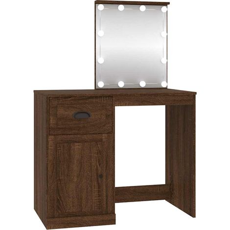 Coiffeuse avec LED chêne marron 90x50x132,5cm bois d'ingénierie