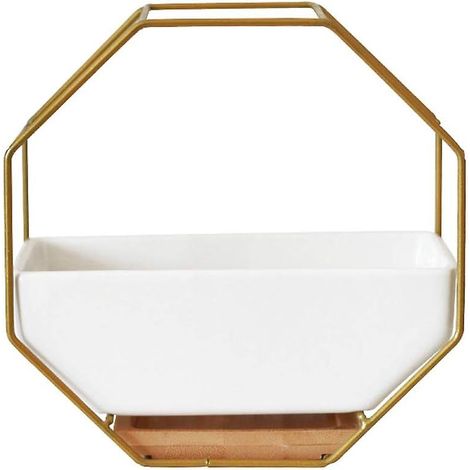 Ensemble de vases suspendus géométriques dorés en céramique pour mur, bureau et cache-pots pour plantes succulentes (1/4)