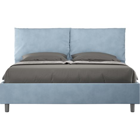 Letto matrimoniale e rete 160x190 in microfibra azzurro Antea (1/4)