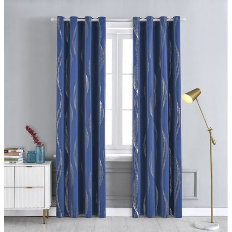 Rideaux occultants argentés à motifs ondulés, pour salon, isolation thermique, adaptés à la chambre et au salon (2 pièces, 100 x 250 cm).