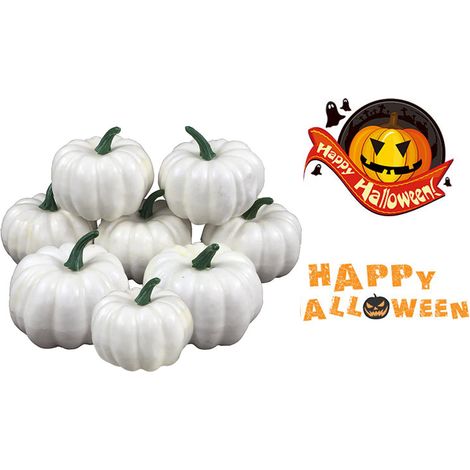 Lot de 8 citrouilles artificielles blanches rustiques pour la décoration d'Halloween, d'automne et de Thanksgiving. (1/5)