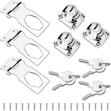 Juego de 3 candados con llave y tornillos para puertas, armarios, cajones