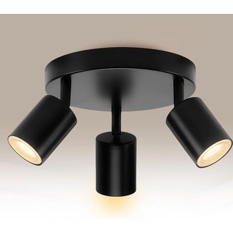Plafonnier LED noir 3 spots GU10 sans ampoules – idéal salon, chambre, cuisine ou couloir – design moderne et sobre