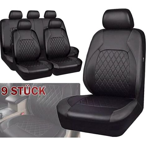 Lot de 9 housses de siège de voiture universelles en cuir synthétique, cuir PU accessoires pour intérieur de voiture, véhicule SUV, auto (1/4)