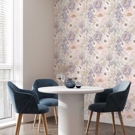 Papier peint intissé pré-encollé - FLEURS VINTAGE - 1 rouleau de 300x60cm (1/5)