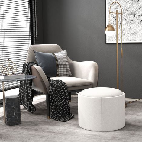 MEUBLIV Runder Pouf 56 x 42 cm Elfenbein – Stauraum, klappbarer Deckel, ohne Montage (1/5)