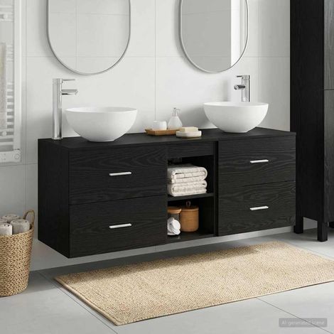 vidaXL Bathroom Cabinet Set 3 pcs Black Oak 129 x 41 x 80 cm (1/5)
