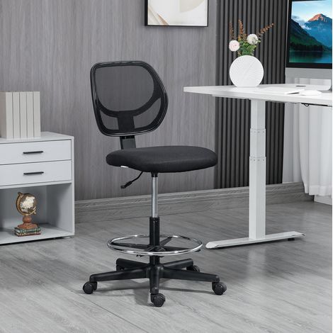 Chaise de bureau haute réglable avec repose-pieds, dossier en maille, noire HAVRYA (1/4)
