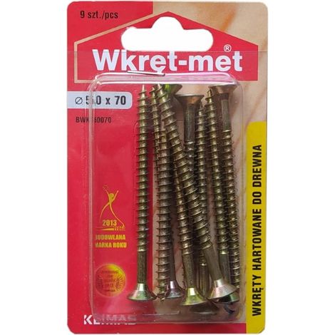 Vis à bois trempées 5 x 70 mm, lot de 9, PZ2 or