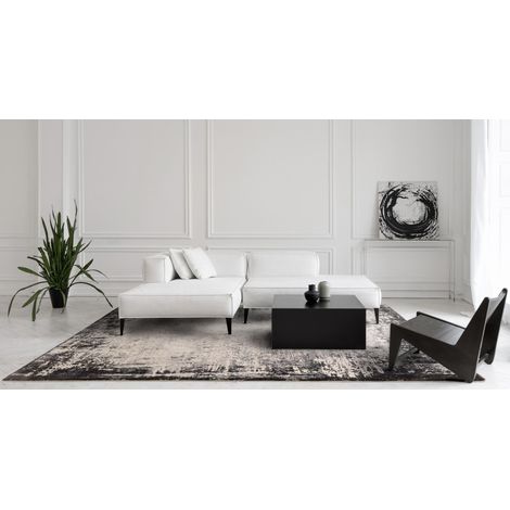 Kuza Border Abstract Modern Distressed Soft Velvety Silky Rug Grey Small 80x150 cm (2'6"x5')