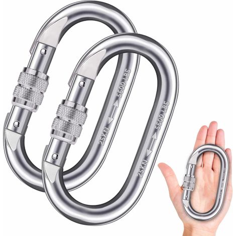 Mousqueton escalade ultra-résistant 25 kN (2540 kg) à vis, polyvalent escalade arrimage cordes hamacs, forme O lot 2 (1/5)