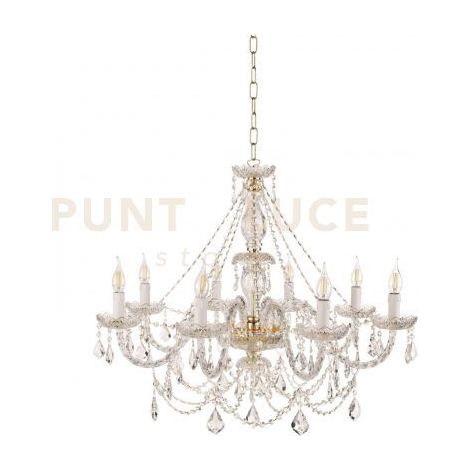LAMPADARIO OPERA 8 LUCI TRASPARENTE E ORO ATTACCO E14 VETRO E CRISTALLO D.84CM