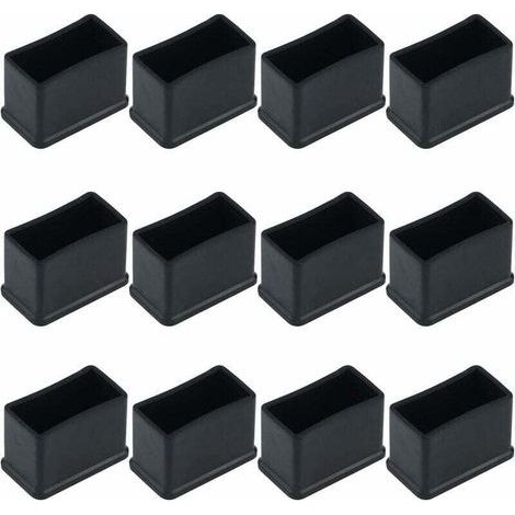12 Stück rechteckige Gummifilz-Schutzkappen für Tisch- oder Stuhlbeine, schwarz, 15 x 30 mm, (1/4)