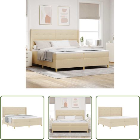 Matelas ferme -  Lit à ressorts avec matelas Crème 200 x 200 cm tissu (1/5)