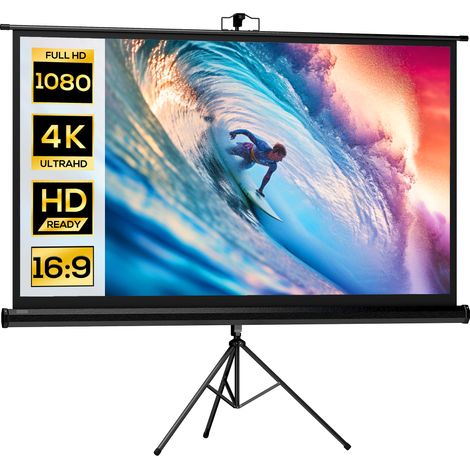 Telo Proiettore Pieghevole da 84" Formato 16:9 con Treppiede Regolabile, 200x8x118 cm, Nero