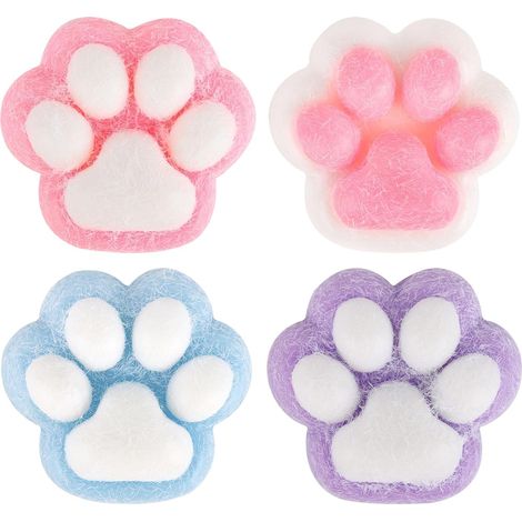 Lot de 4 pattes de chat moelleuses et collantes - jouets antistress à malaxer pour enfants et adultes - cadeaux d'anniversaire (1/5)