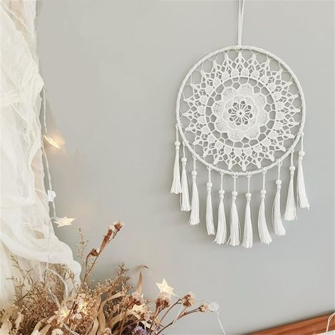 Grand attrape-rêves bohème macramé - Tenture murale - Plume blanche tissée - Attrape-rêves fait à la main - Pour fêtes de mariage, chambre à coucher, chambre d'enfant - Style 3 (1/5)